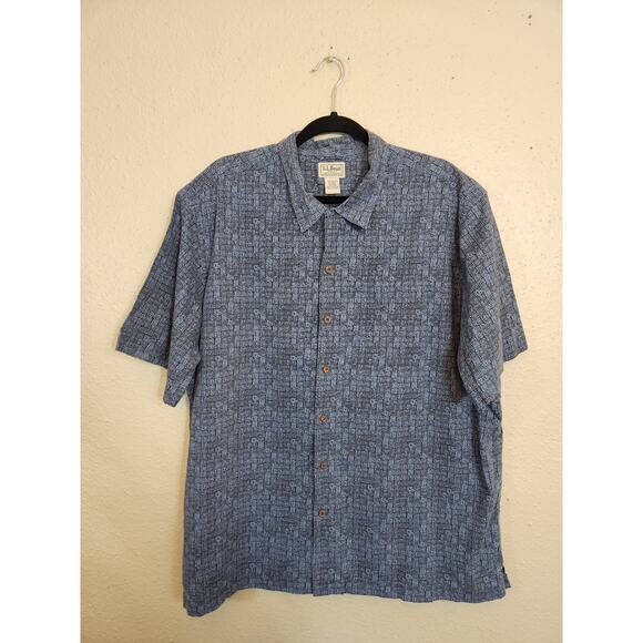 L.L.‎ Bean Men's Blue Cotton Geometric Short Sleeve Button Down Shirt Size XL - Picture 1 of 6